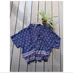 Blue Patterned Kimono Floral Paisley